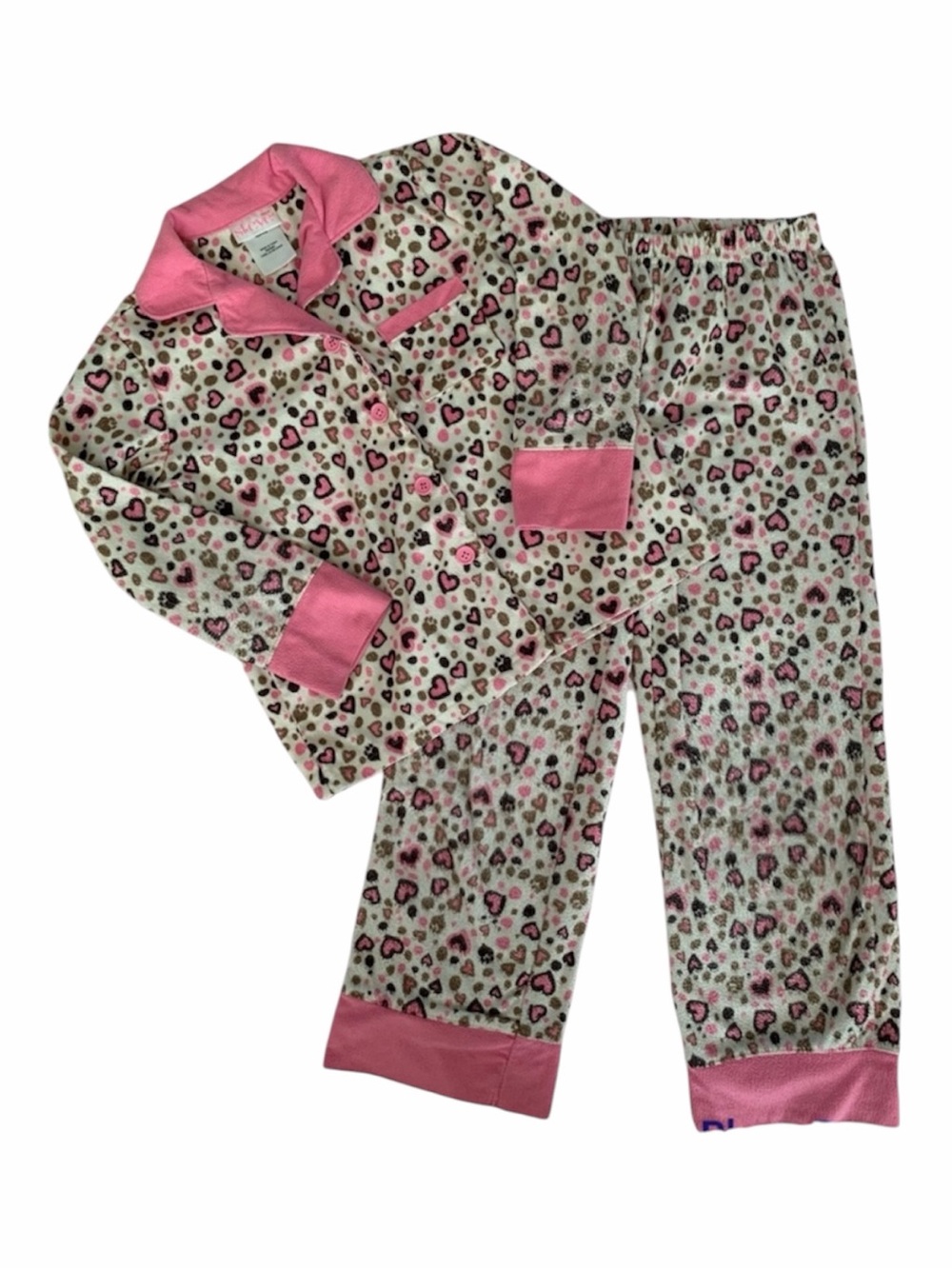 St. Eve Pajamas Set Girls S (6/6X) Pink Cream Top Pants Flannel Animal Print
